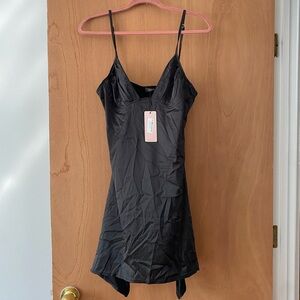 Black, satin slip dress from Micas